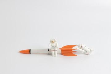fun of figure space man with rocket