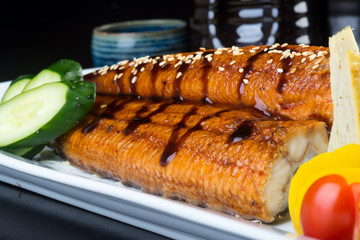 japanese cuisine. unagi or eel on the background