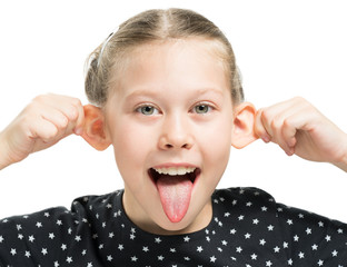 Girl shows tongue