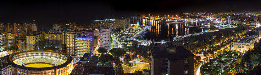 Glowing Colorful Malaga city in night