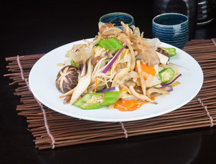 japanese cuisine. fried mix vegetables on the background