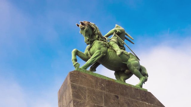 Monument to Salavat Yulaev in Ufa at winter beautiful sunny day timelapse