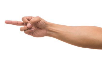 Men hand showing the multi action over white background, include clipping path