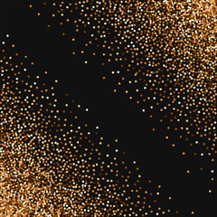 Red round gold glitter. Abstract chaotic mess with red round gold glitter on black background. Astonishing Vector illustration.