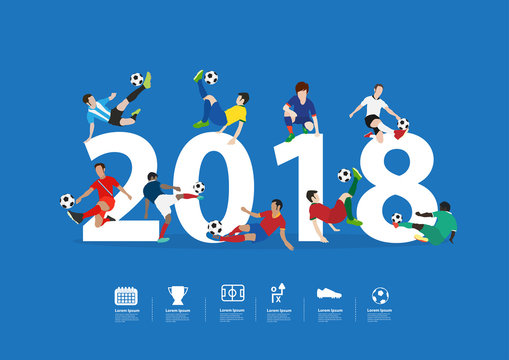 Soccer players in action on 2018 new year, Vector illustration layout template design