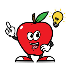 Cartoon Apple Character With Idea