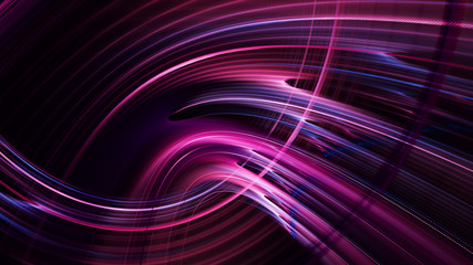 Abstract purple on black background texture. Dynamic curves ands blurs pattern. Detailed fractal graphics. Science and technology concept.