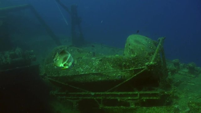 Deck of shipwreck on seabed underwater Red sea. Video about sunken ship on background of marine lagoon.