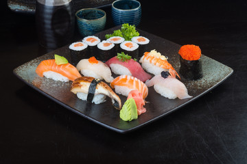 japanese cuisine. sushi set on the background