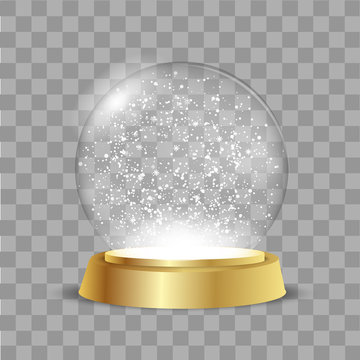 Christmas Globe with falling snow on transparent background. Vector.