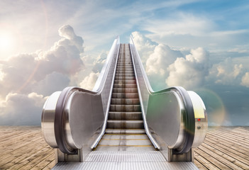outdoor escalator to the sky - obrazy, fototapety, plakaty