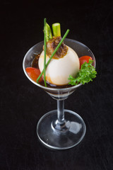 japanese cuisine. japanese boiled egg on the background
