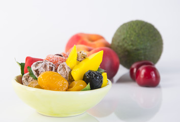 preserved fruits & Dried fruits. Food Snack on a Background