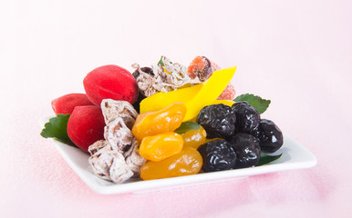 preserved fruits & Dried fruits. Food Snack on a Background
