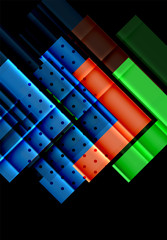 Colorful triangles and arrows on dark background