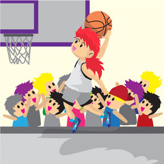 Fototapeta na wymiar Boy Play Basketball character design cartoon art basketball court Background illustration