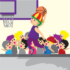 Fototapeta na wymiar Boy Play Basketball character design cartoon art basketball court Background illustration