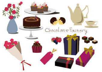 チョコレートケーキのセット。 チョコレートケーキ素材集。 バレンタインの素材集。