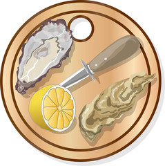 fresh oysters, lemon and wine isolated on white