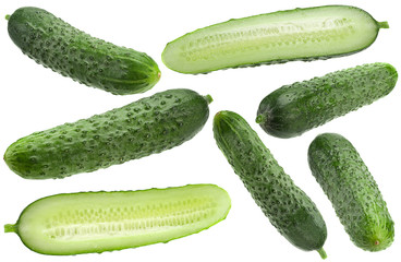 Cucumber vegetable collection on white