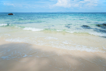 Sea view from tropical beach with sunny sky with clouds on horizon in Phuket , Thailand , Ocean beach relax , outdoor travel