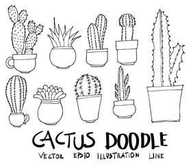 Set of Cactus illustration Hand drawn doodle Sketch line vector eps10