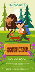 Kid's summer scout camp poster or flier. Vector illustration in cartoon style. Part 2.