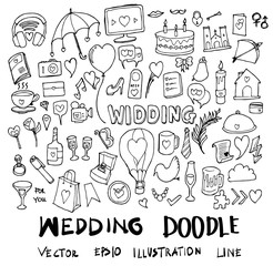 Set of wedding illustration Hand drawn doodle Sketch line vector eps10