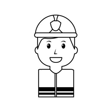 worker firefighter portrait cartoon with helmet vector illustration outline image