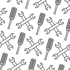 seamless pattern wrench and screwdriver tool repair pattern vector illustration
