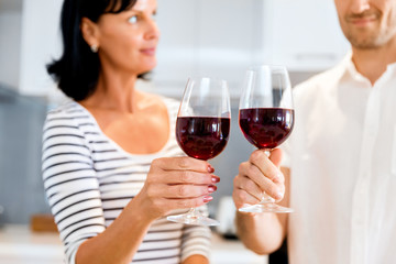 Portrait of a couple having a glass of red wine