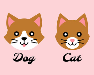 Dog and cat face icon set, flat design