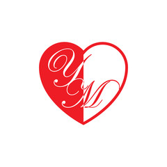 initial two letter love half shape