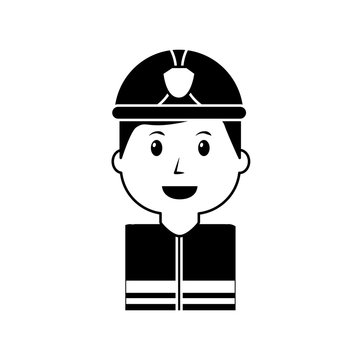 worker firefighter portrait cartoon with helmet vector illustration black image