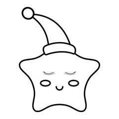star with sleeping hat kawaii character