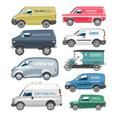 Van car vector minivan delivery cargo auto vehicle family minibus truck and automobile banner isolated van citycar on white background illustration