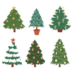 Christmas New Year tree vector icons ornament star xmas gift design holiday celebration winter season party tree plant.