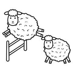 cute sheep jumping fence character icon