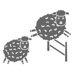 cute sheep jumping fence character icon