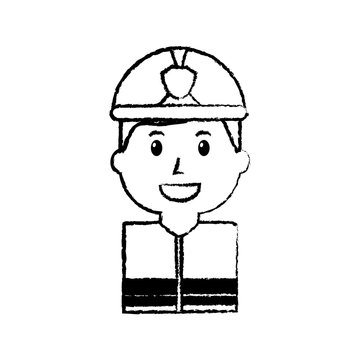 worker firefighter portrait cartoon with helmet vector illustration