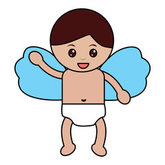 cute cupid flying hand waving cartoon vector illustration