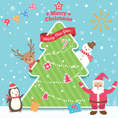 Fototapeta premium Christmas card with tree and ornaments