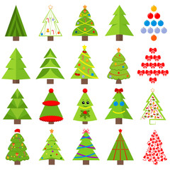Set of different Christmas trees. Can be used for greeting cards, invitations, banners. Funny Christmas tree with a face