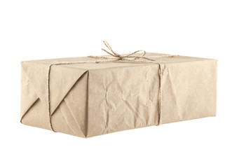 a parcel bounded with a rope isolated on a white background