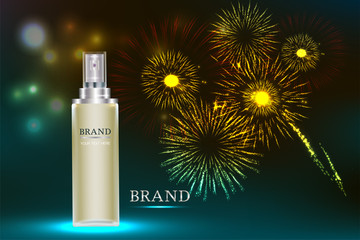 Cosmetic container with advertising background ready to use, holiday concept skincare ad. Illustration vector.