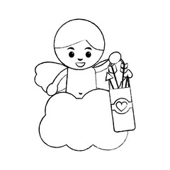 cute cupid angel love holding bag arrow cloud vector illustration
