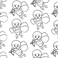 cupid holding heart love and arrow bow romantic pattern vector illustration