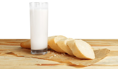 Bread and milk on the table