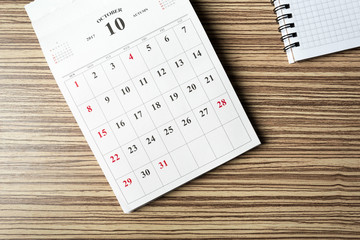 calendar on wooden table