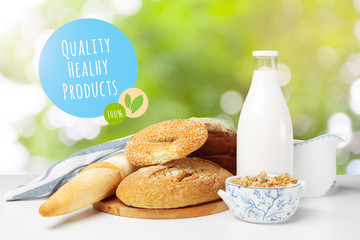 Bread and milk on the table